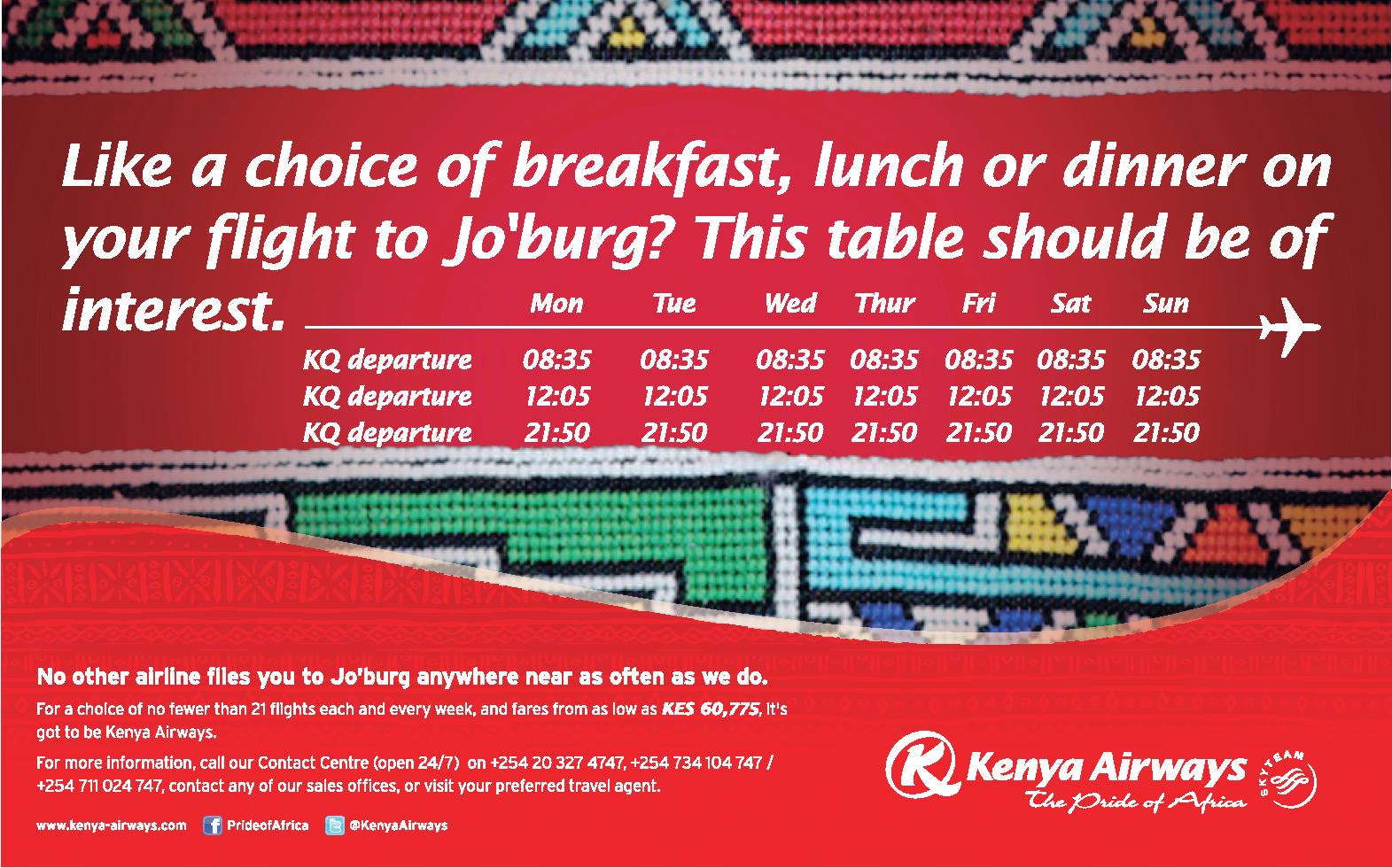image of Kenya Airways Schedule update details 